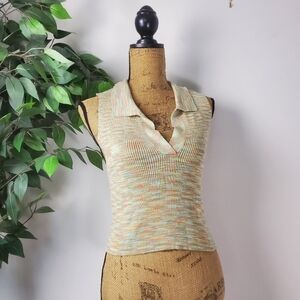 Hazel Moon Crop Sweater Shirt Size Women's XL Collard Retro Pastel Design *